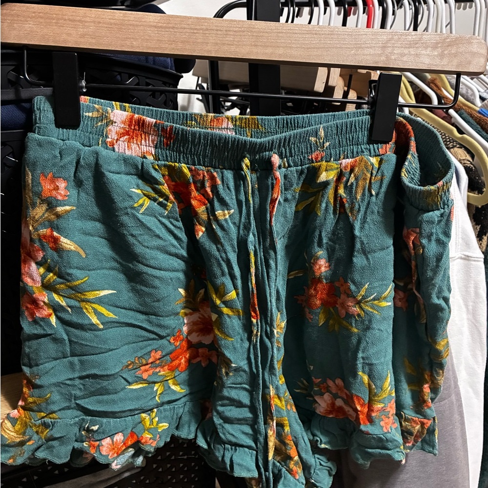 American Eagle Outfitters Floral Teal High Waist Shorts